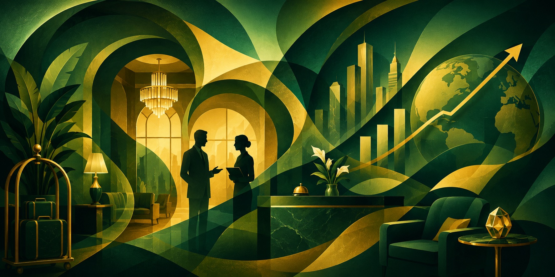 Luxury hotel interior with warm evening light